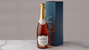 bottle of rose chamagne and gift box